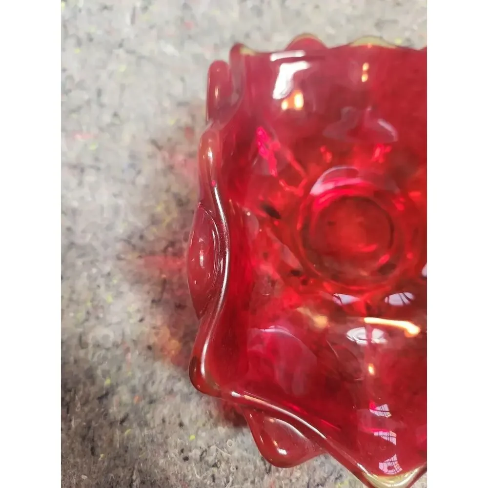 Viking Glass Ruby Red Double Crimp Folded Footed Low Bowl 7.5